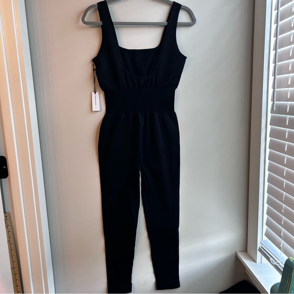 WeWoreWhat Black Ribbed Jumpsuit, NWT, Medium, Stretch - Picture 2 of 9